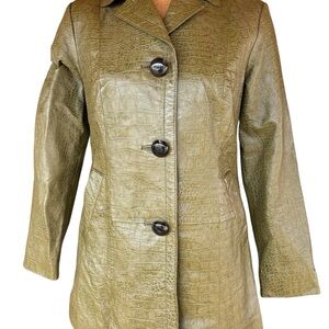 Chico's Olive Croc-Embossed Leather Jacket